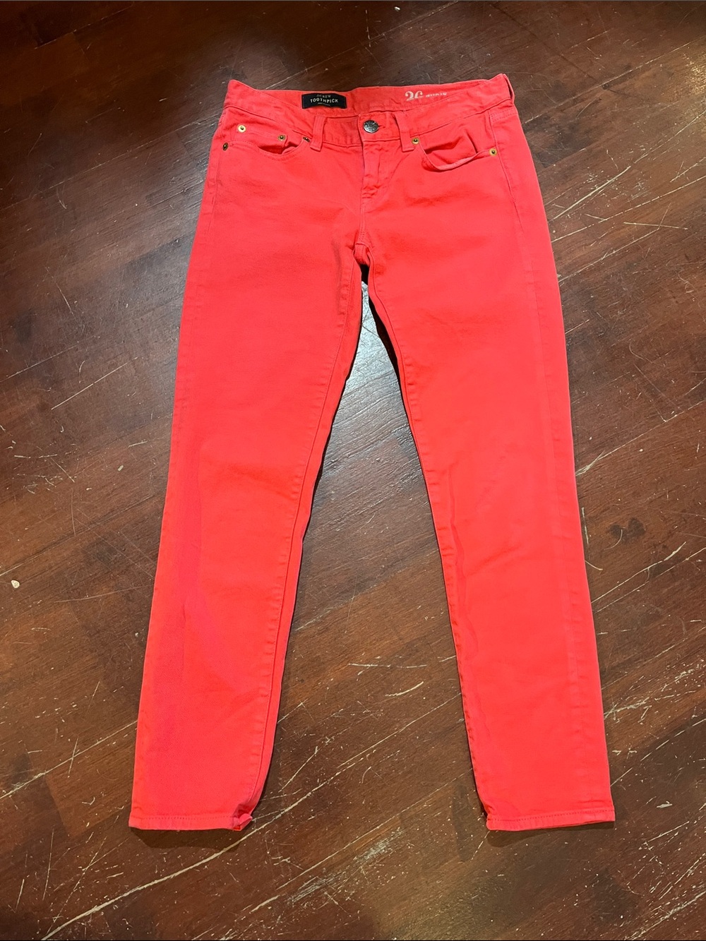 J. Crew Toothpick Coral Skinny Ankle Jeans